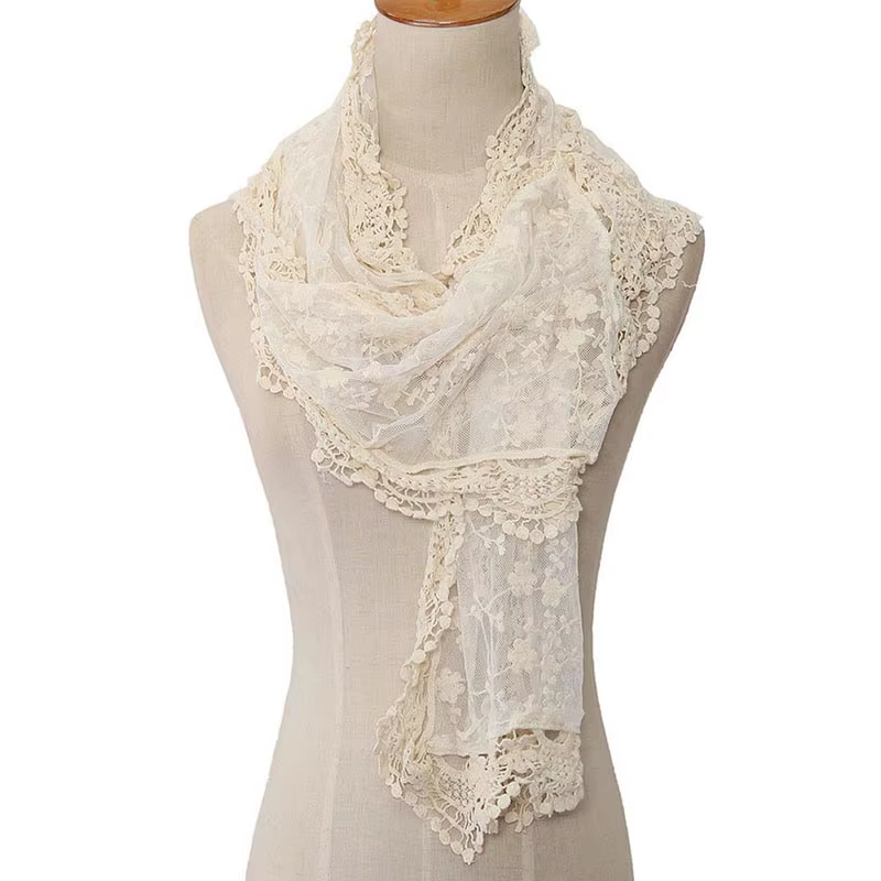 Nouveau élégant femmes longue écharpe broderie florale Crochet maille dentelle garniture châle foula