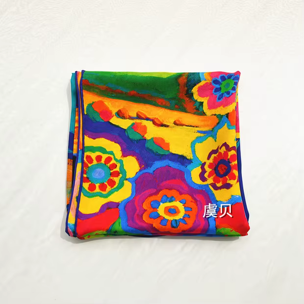 Foulard en soie naturelle imprimée colorée pour femmes, 100% vraie soie douce de haute qualité, gran