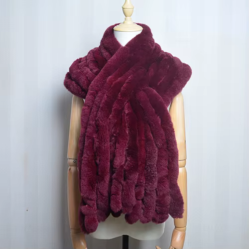 Écharpe de Luxe en Fourrure de Lapin Rex pour Femme, Châle Classique à 8 Barres Verticales, Longue,