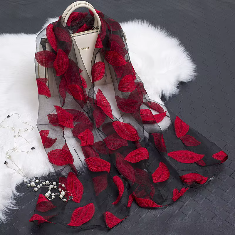 Foulard en soie pour femmes, léger, transparent, châle, Bandana, plage, gaze Organza, dentelle creus