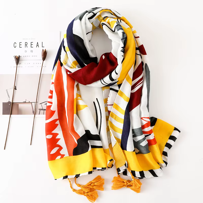 Foulard en coton pour femmes, marque de luxe, châles et enveloppes, mode peinture à l'encre, Foulard