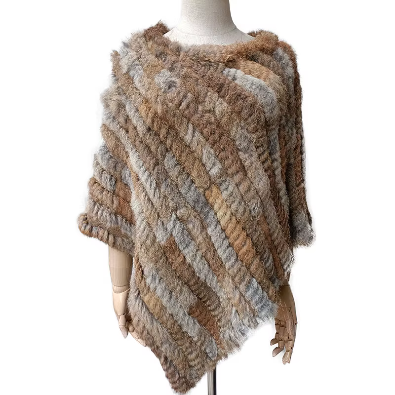 HSPL 2023 printemps offre spéciale tricoté fourrure naturelle châle mode lapin fourrure Cape châle v