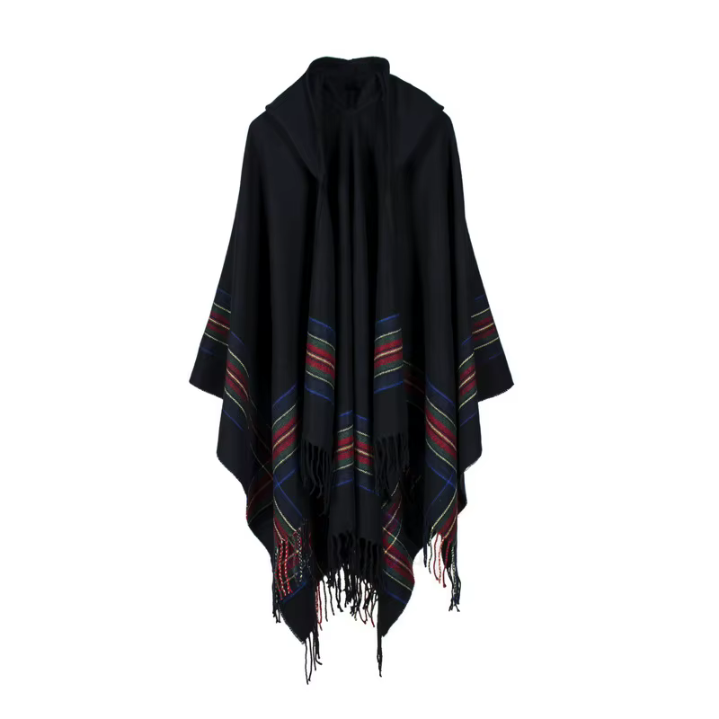 Nouveau design 100% foulard acrylique femme automne/hiver chaud mode cape poncho 130*150CM noir/gris