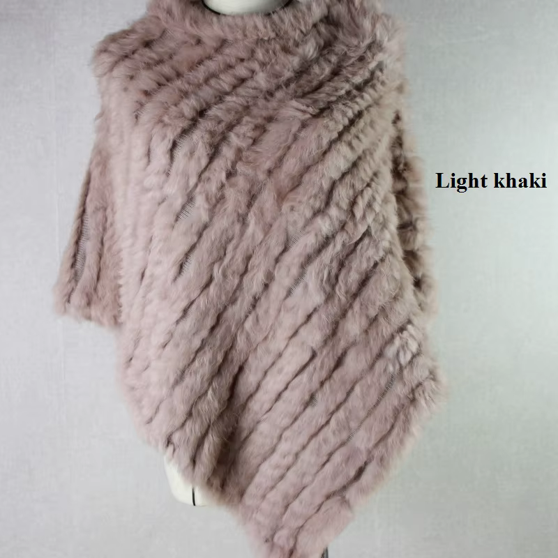 Nouveauté offre spéciale châles Pashmina en vraie fourrure pour femme tricoté à la main Poncho en fo