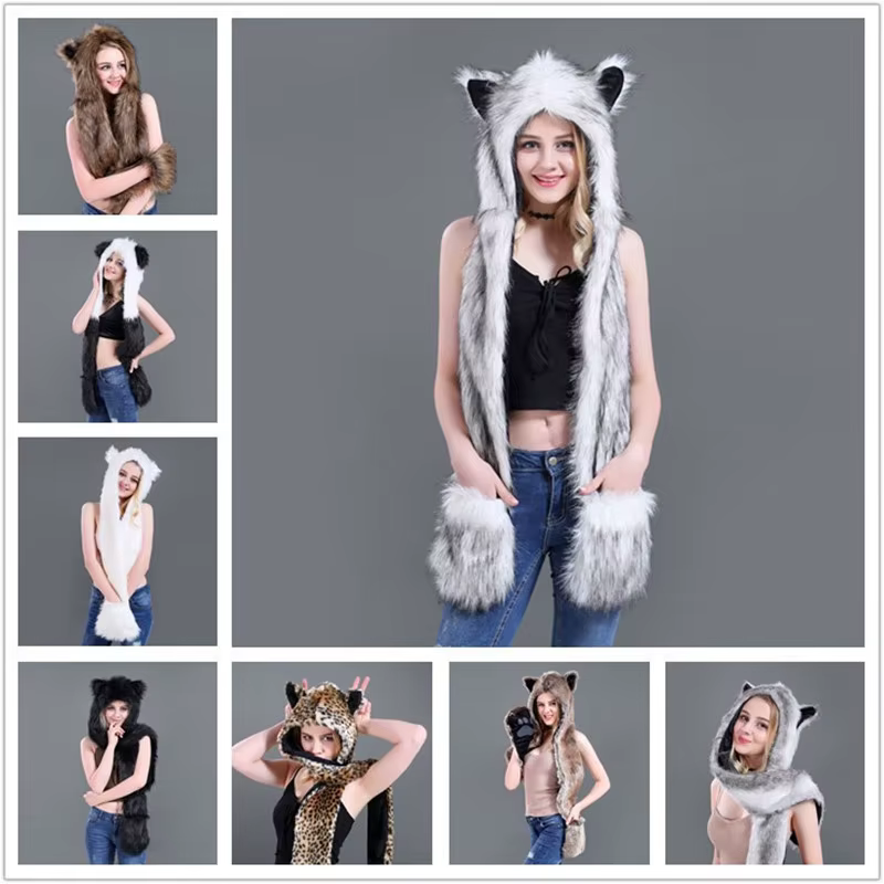 Ensemble Écharpe, Chapeau et Gants Femme LaMaxPa Fashion Animal, 1 Pièce, en Fausse Fourrure, Chauds