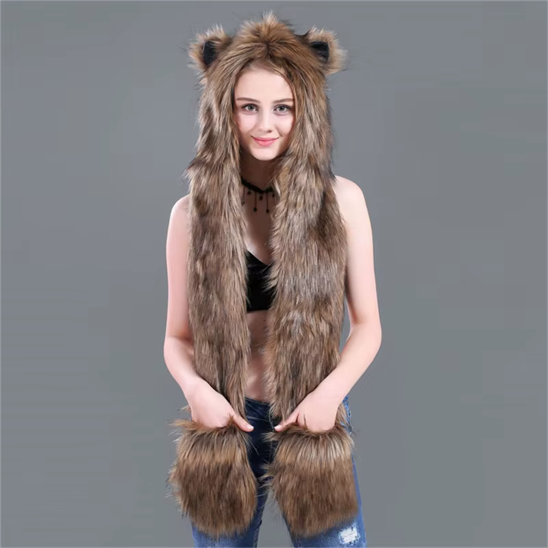 Ensemble Écharpe, Chapeau et Gants Femme LaMaxPa Fashion Animal, 1 Pièce, en Fausse Fourrure, Chauds