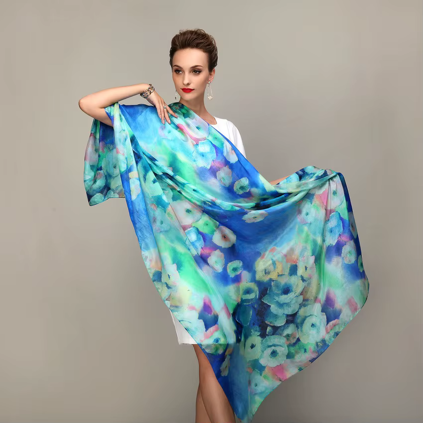 Écharpe longue en soie pour femme, châle en soie de mûrier, bleu et café, offre spéciale, 2016x180 c