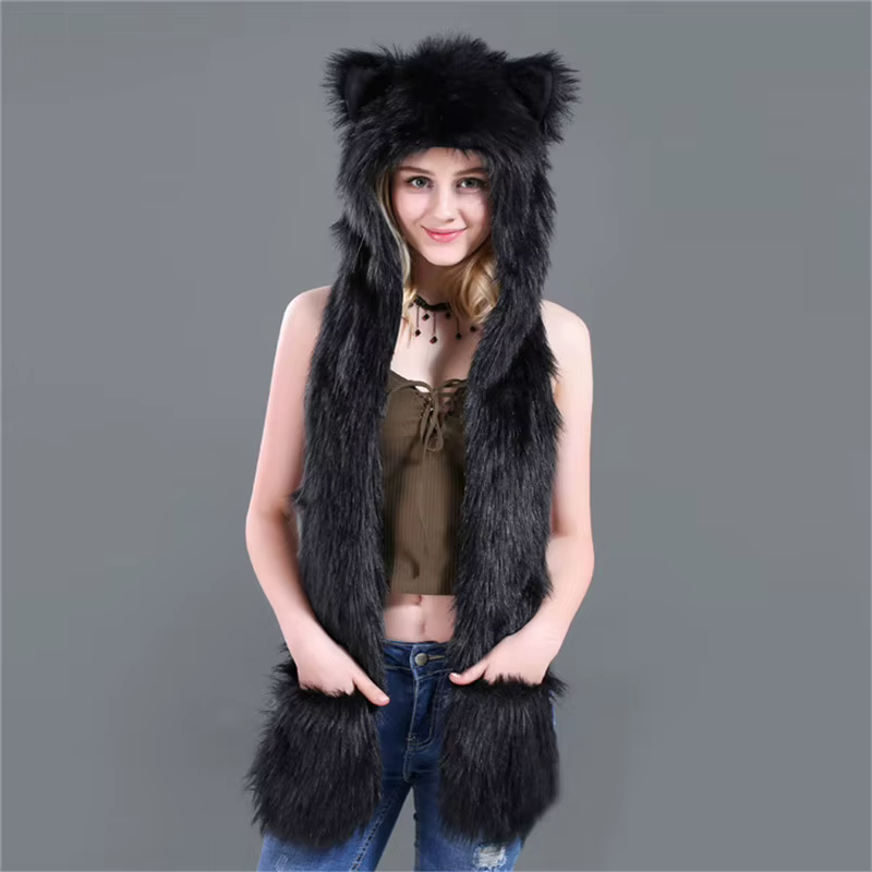 Ensemble Écharpe, Chapeau et Gants Femme LaMaxPa Fashion Animal, 1 Pièce, en Fausse Fourrure, Chauds