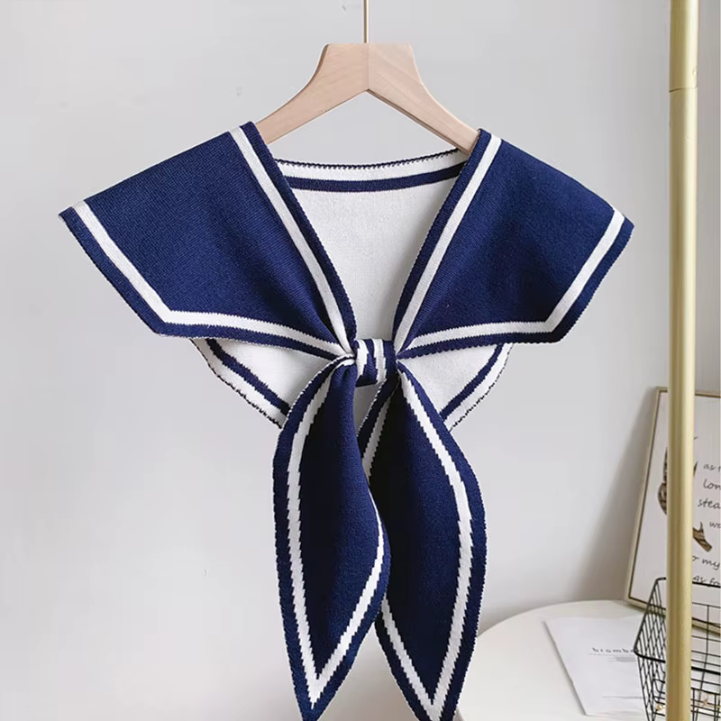 Mode tricot écharpe mignon cou plus chaud cercle faux col avant cravate faux col femmes marine Style