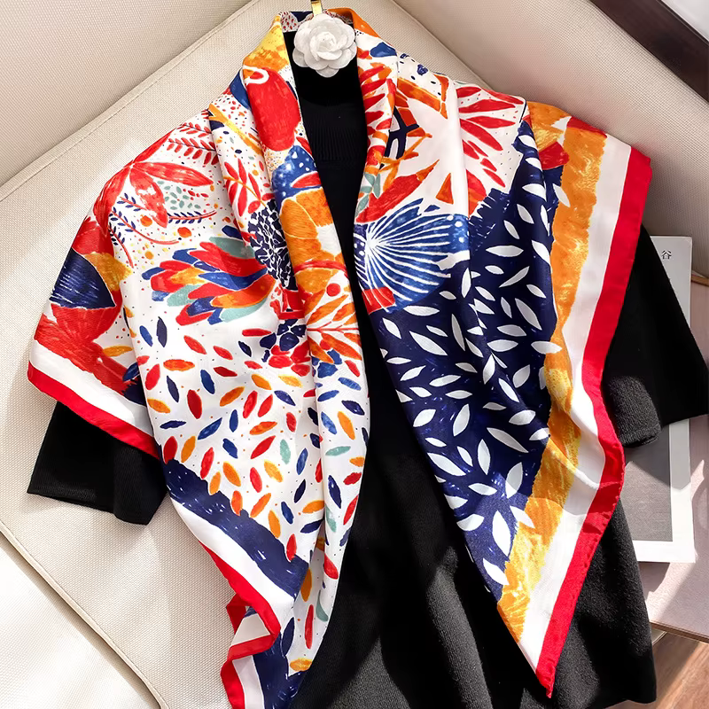 Écharpe de styliste pour femmes, peinture à l'huile, foulards en soie aztèque, carré, petit mouchoir