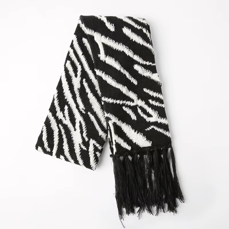 Écharpe de Styliste pour Femme, Châle Zèbre, Noir, Blanc, Chaud, Décontracté, Luxe, Long, Glands, Hi