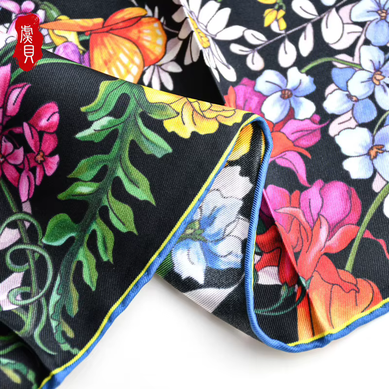 Foulard en sergé de soie véritable pour femmes, foulard de tête imprimé de fleurs, châle bandana car