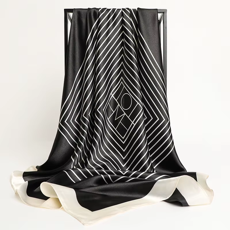 Foulard carré en soie pour femmes, châle imprimé, bandeau en Satin, Hijab, bandes de cheveux, Bandan