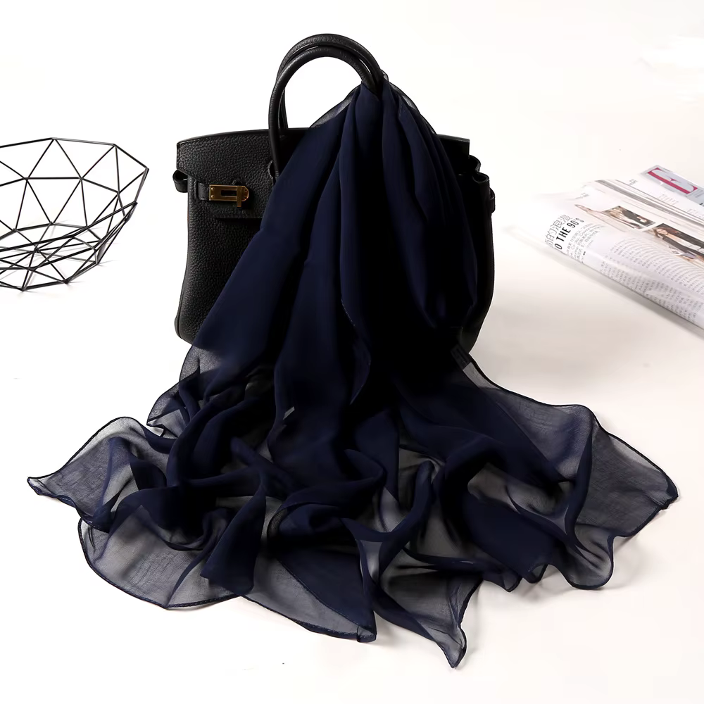 Foulard en mousseline de soie Georgette pour femmes, dégradé de couleur unie, Bandana élégant, Long