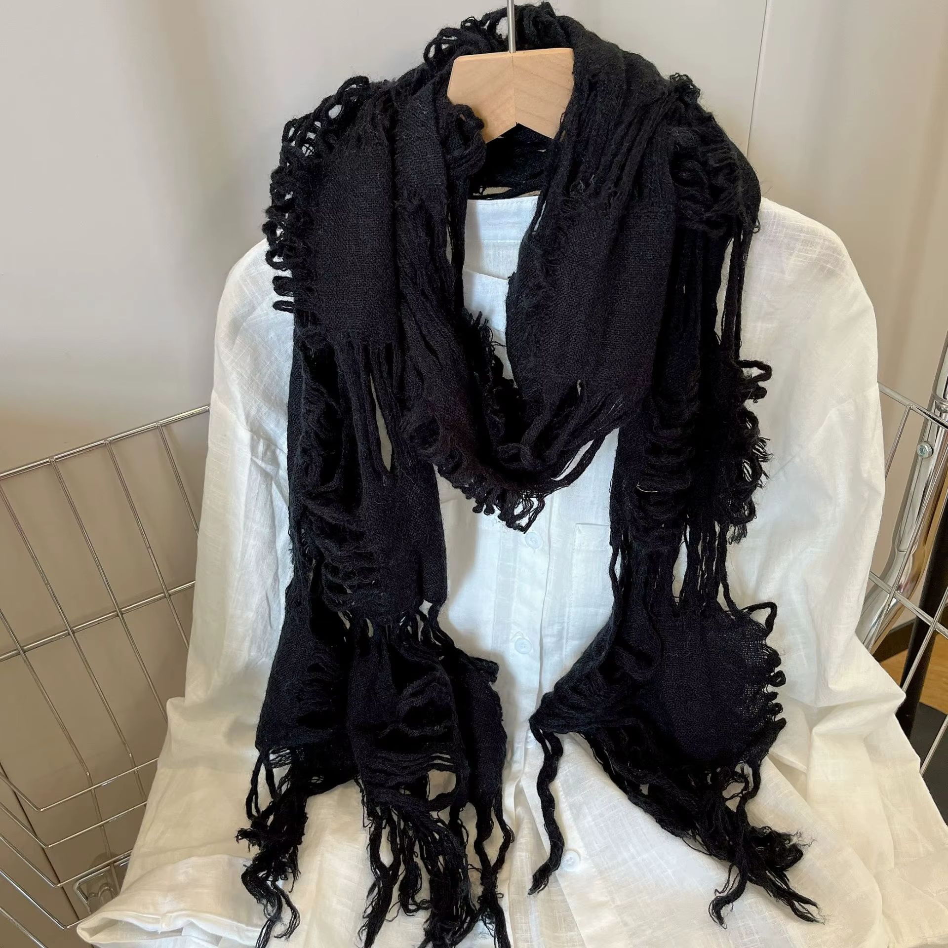 Écharpe Vintage à pampilles déchirées pour hommes et femmes, nouvelle mode japonaise d'automne rétro