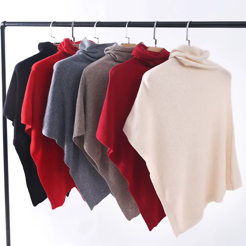 Cape châle en laine mérinos avec manches chauve-souris, pull à col roulé, pashmina, 100% laine, tout