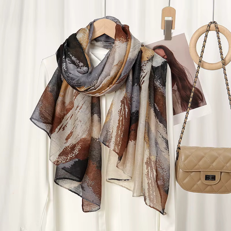 Nouveau Voile écharpe pour femmes filles étudiants mode impression mince foulards doux crème solaire