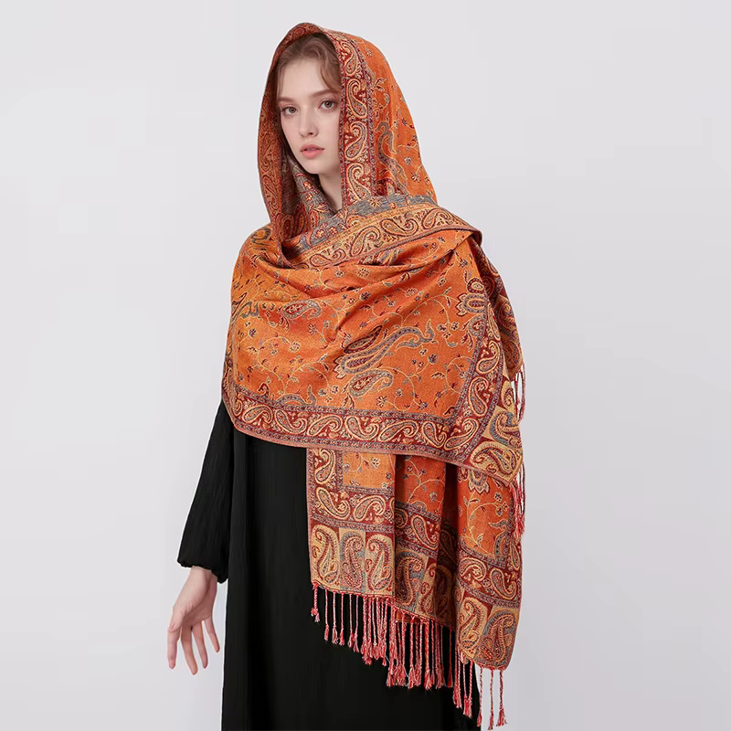 Nouvelle écharpe en imitation cachemire à franges jacquard - luxueuse et haut de gamme, idéale pour