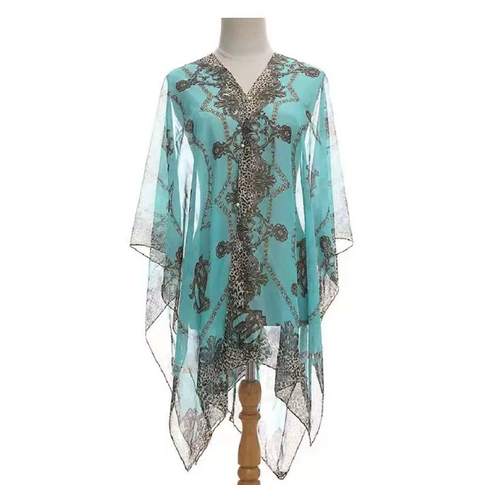 Châle respirant imprimé à grandes chaînes avec boucle, en polyester, protection solaire, écharpe fin