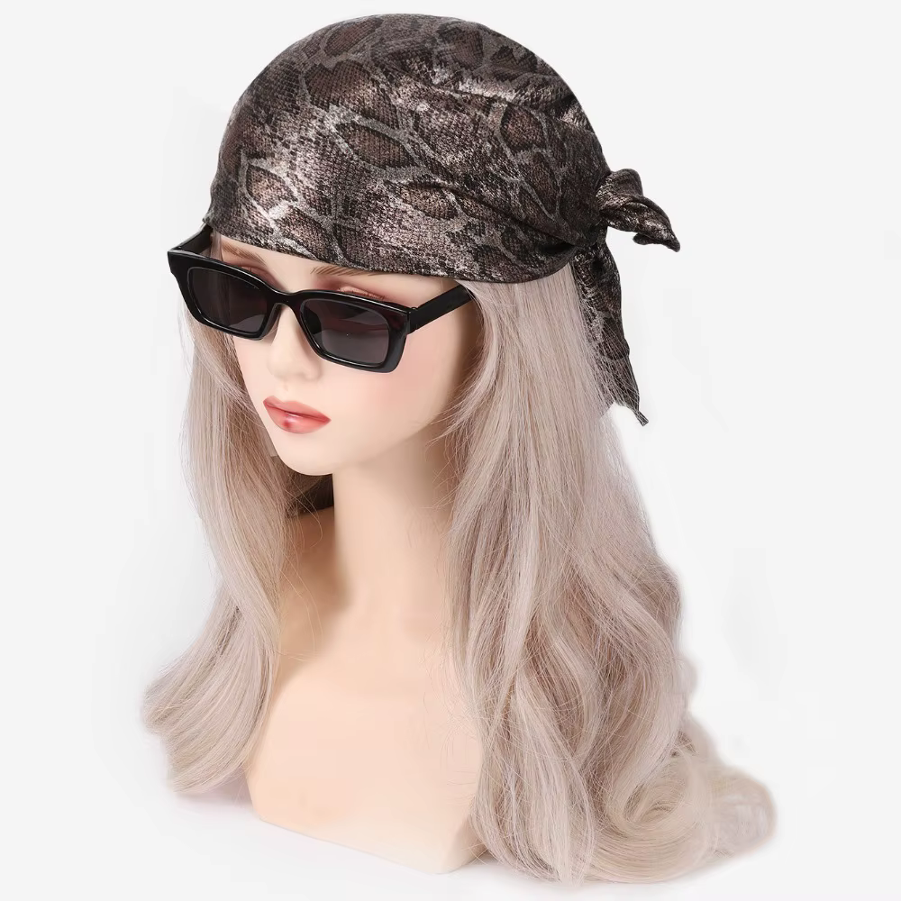 Mode Y2K serpent imprimé cheveux écharpe doux carré Serpentine bandeau Hip Hop Turban serpent Punk B