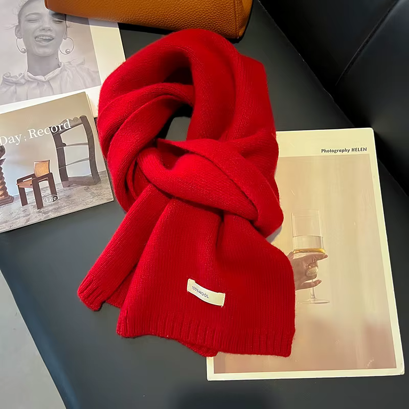 Écharpe tricotée 100% laine pour femme, écharpe chaude d'hiver, couleur unie brillante, châle épais,
