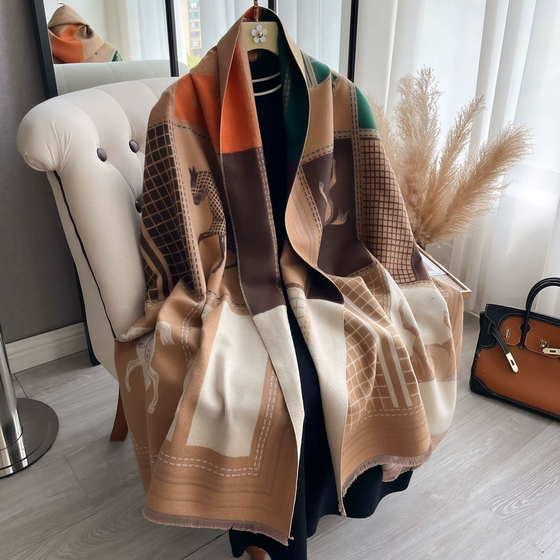 Automne hiver écharpe femmes Pashmina châles cheval imprimé enveloppes couverture en cachemire chaud