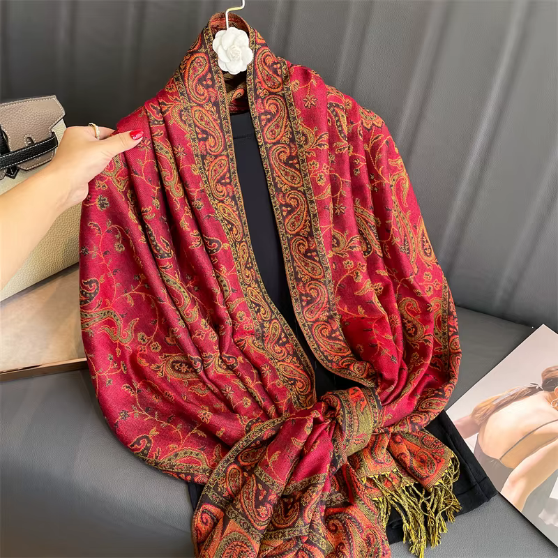 Châle Pashmina en Cachemire pour Femme, Marque de Luxe, Foulards Ronds et Chauds, Design Imprimé, Éc