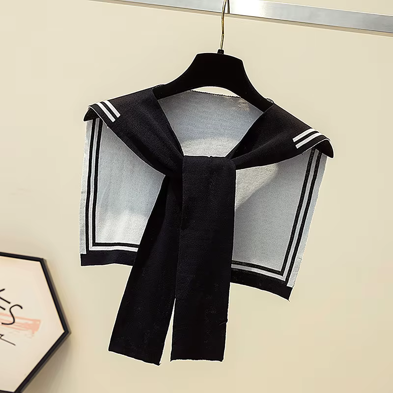 Cape nouée en tricot de laine à rayures de la marine du collège coréen, châle chaud, écharpe d'été p
