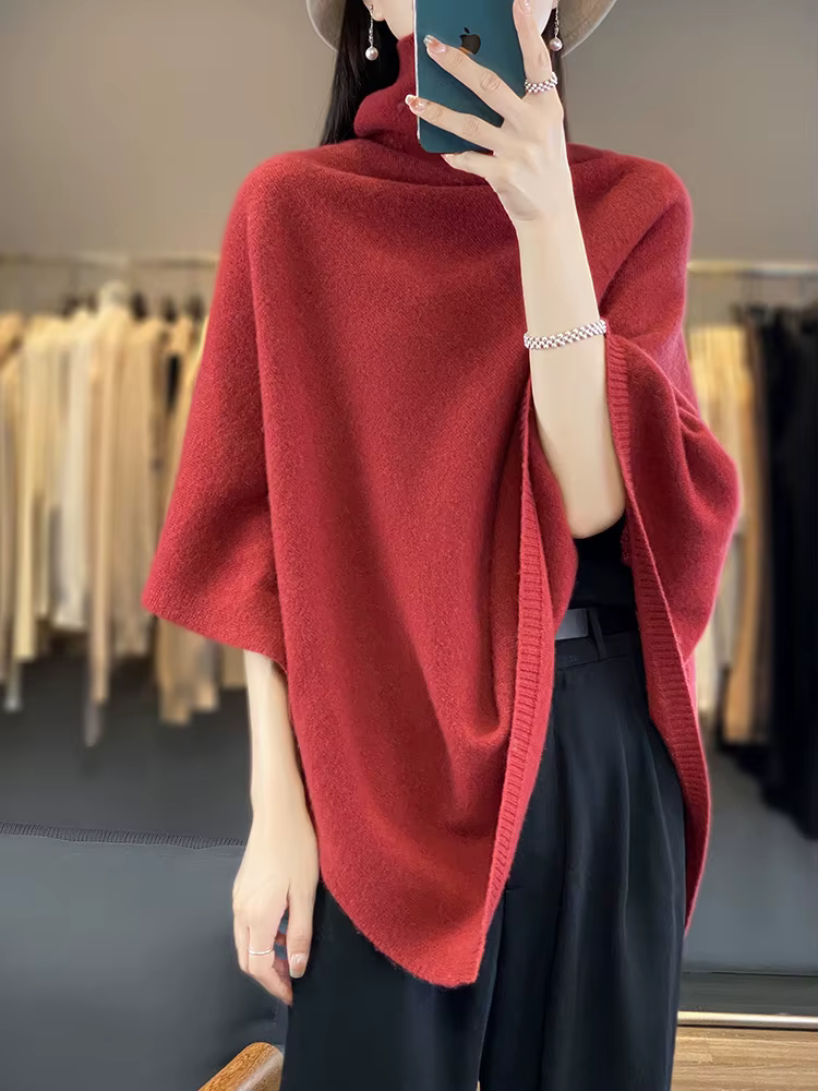 Châle en laine mérinos 100% pour femme, pull à col roulé, doux et chaud, tricoté, style coréen, vête