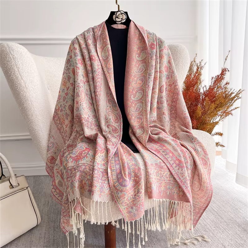 Bohème automne écharpe cachemire femmes Jacquard Pashmina conception florale femme épaisse couvertur