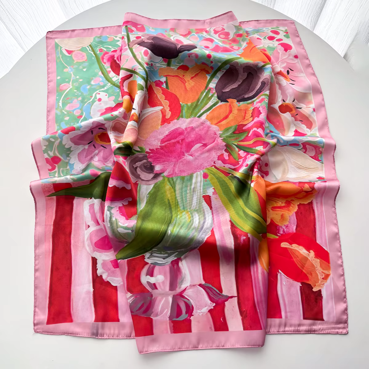 Foulard imprimé floral en soie imitation pour femme, bandeaux carrés, bandana féminin, écharpe de co