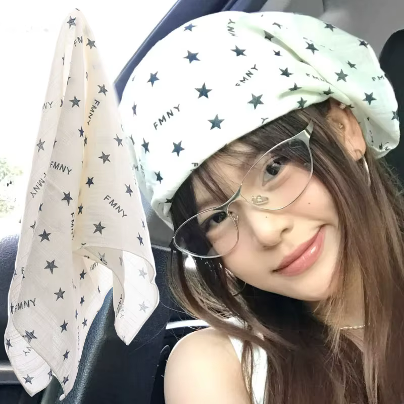 Foulard en lin imprimé étoiles pour femmes, foulard carré Cool Y2K, accessoire multifonctionnel pour