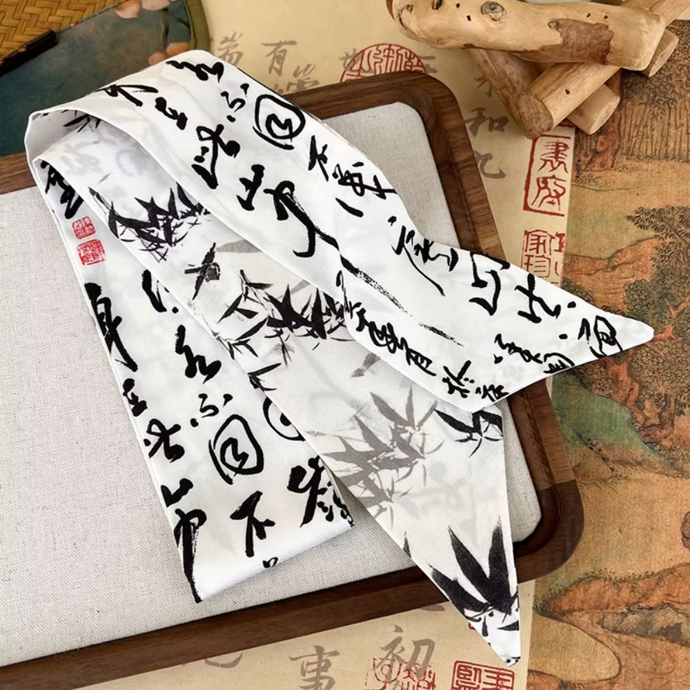 Élégant longue peinture à l'encre foulard en soie Style minimaliste Style ancien longue écharpe en s
