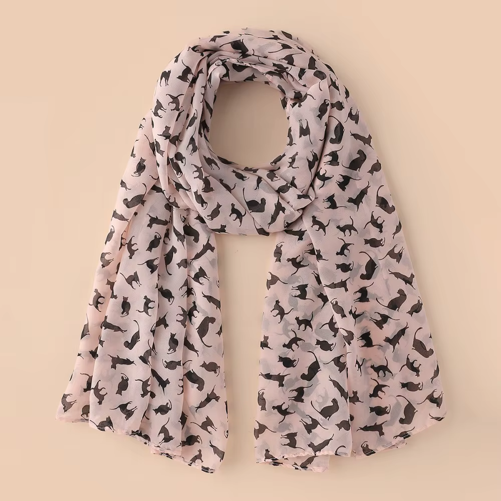 Écharpe en mousseline de soie pour femmes et filles, tendance, cadeau Graffiti, chat de dessin animé