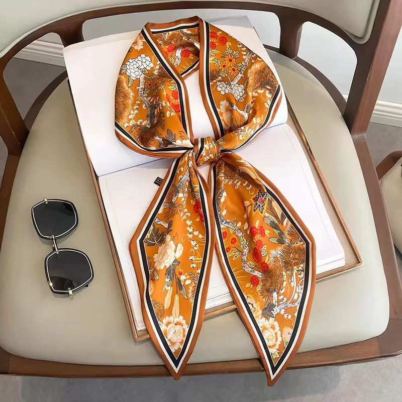 Nouveau Foulard Long en Soie pour Femme, Imprimé Paisley de Luxe, en Satin Doux, utilisable comme Ba