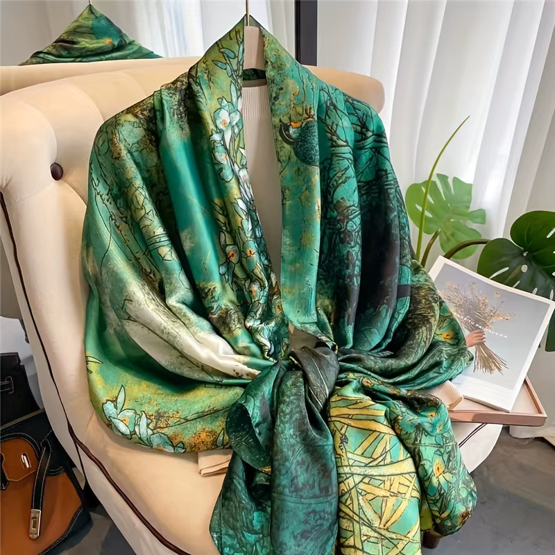 Grand foulard en Satin de soie pour femmes, 180x90cm, imprimé à la mode, Styles de printemps et d'ét