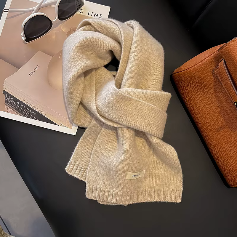 Écharpe tricotée 100% laine pour femme, écharpe chaude d'hiver, couleur unie brillante, châle épais,