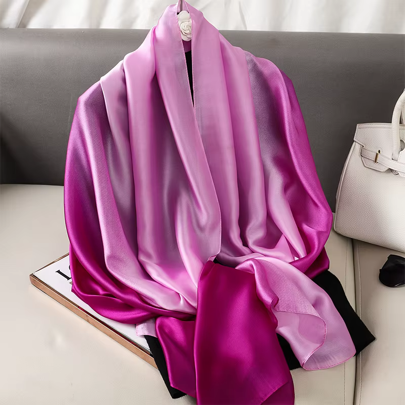Foulard de Luxe Dégradé pour Femme, Châle de Marque Solide, Enveloppes, Bandana, Foulard de Tête, Hi