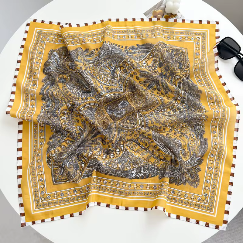 Nouveau Foulard Carré en Soie de Mûrier Littéraire et Rétro, Foulard Léger et Respirant en Soie et C