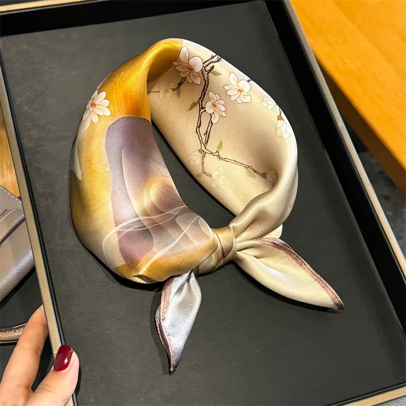 100% foulard en soie femmes carré fleur de prunier imprimé foulards Wrap foulard mûrier soie printem
