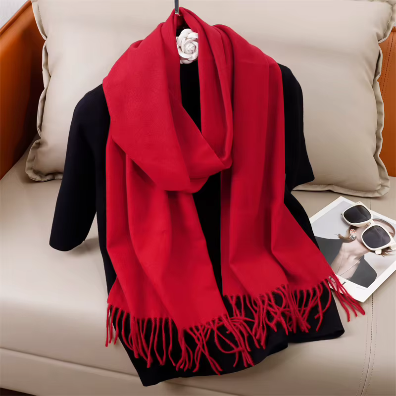 30*180 cm couleur unie femmes hiver écharpe chaud épaissir cachemire châle extérieur glands Pashmina