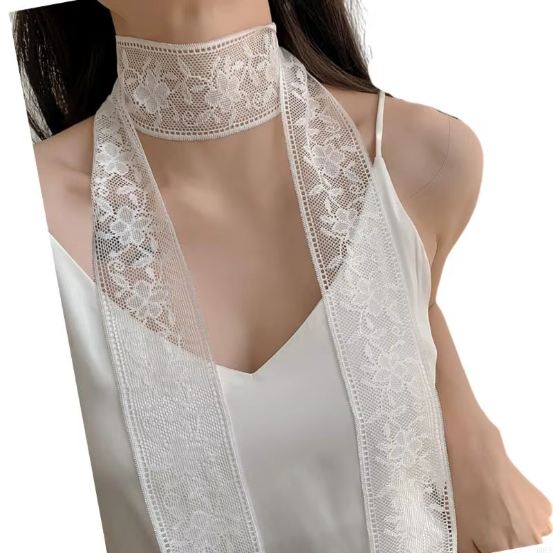 D0UB Flower brodé Neckerchief Sophistiqué écharpes uniques beaux écharpe en dentelle adaptée à diver