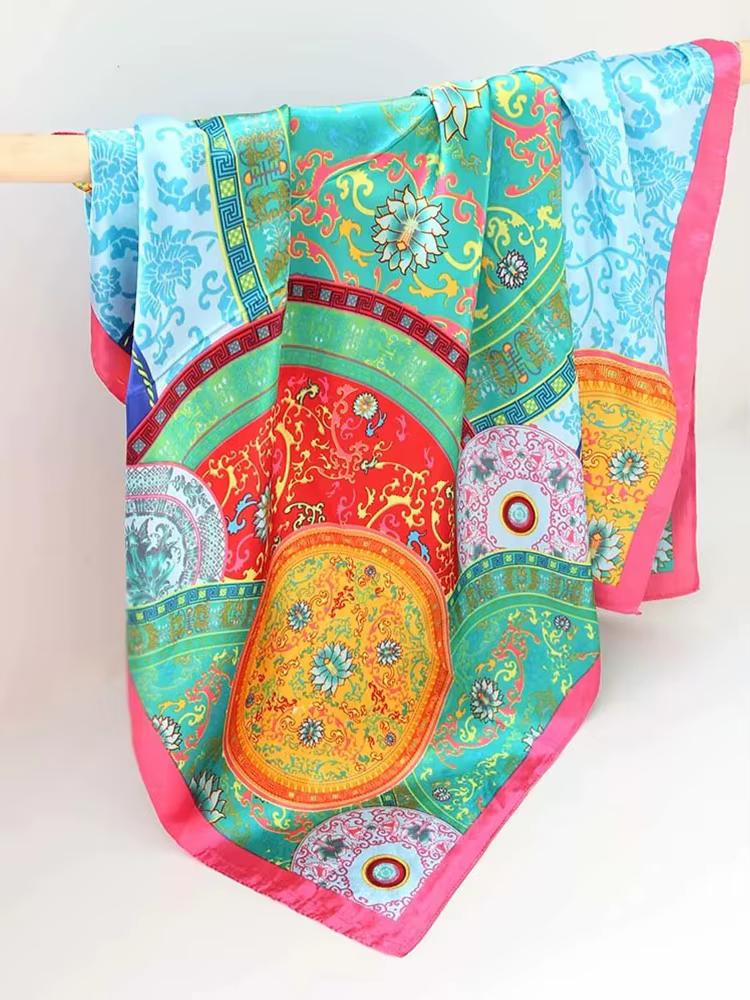Hijabs en satin de soie 90*90cm pour femmes, foulard carré de luxe, bandana en satin, foulard doux p