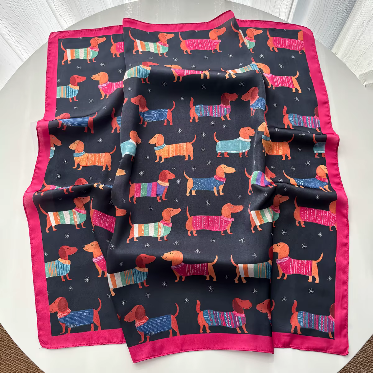 Écharpe carrée en coton imprimé chien pour femme, foulards élégants en soie imitation, bandanas, hij