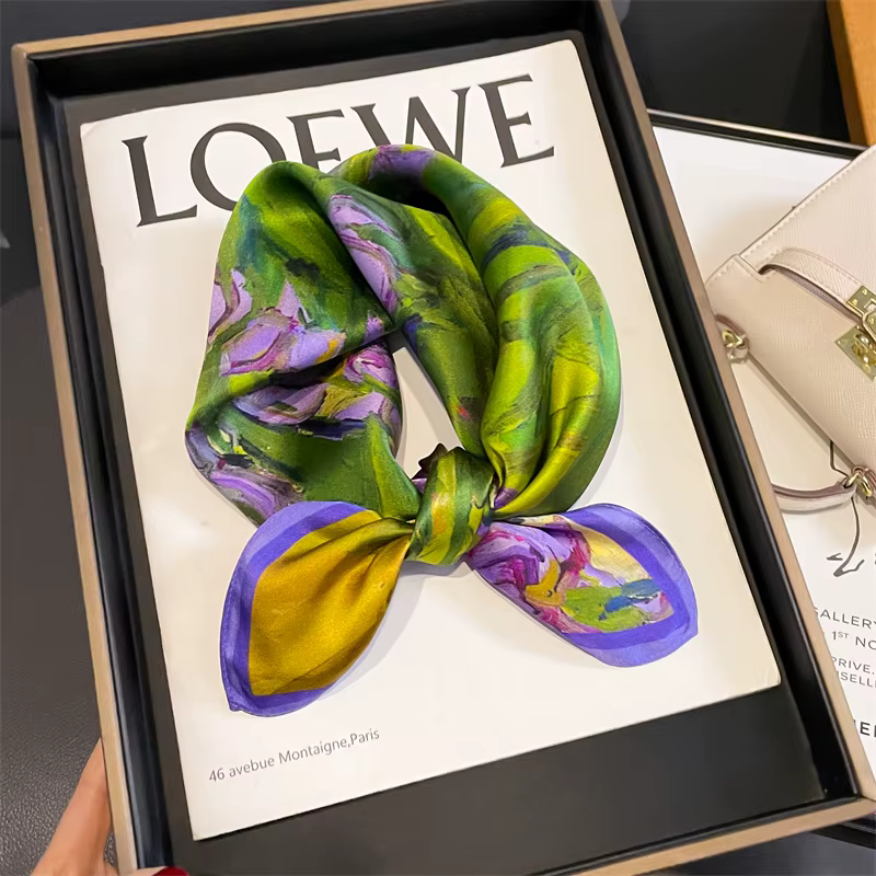 Foulard imprimé 2024 pur pour femmes, petit cou, bandeau pour cheveux, foulard design féminin, banda