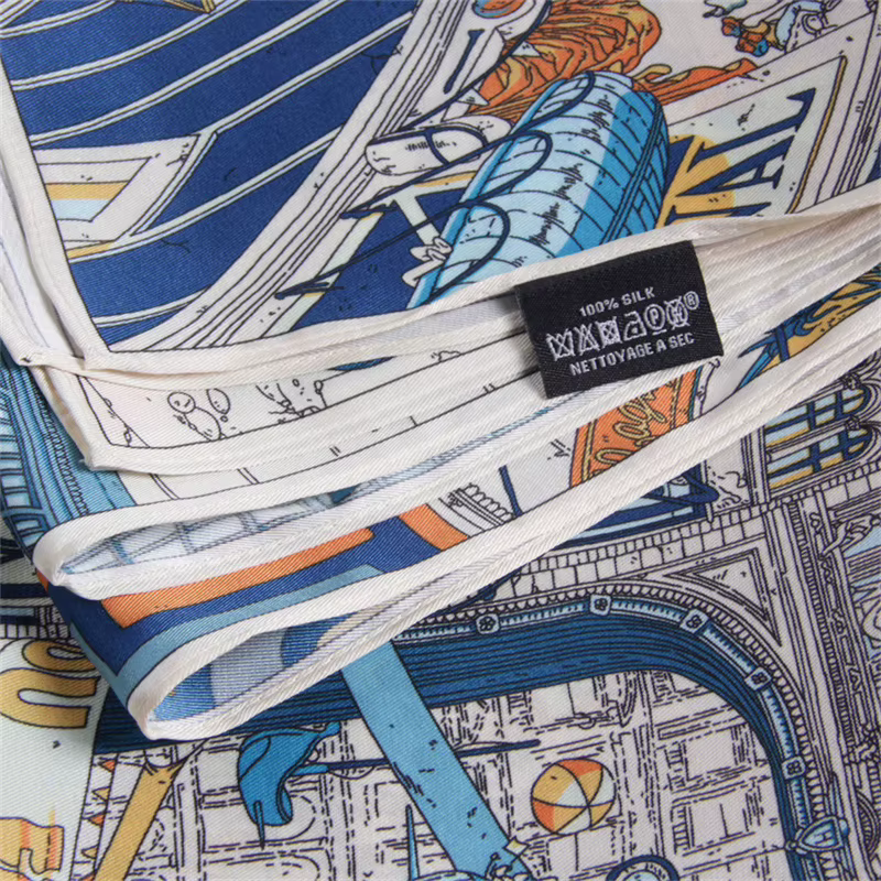 Foulard en soie sergé pour femmes, 90CM, mode décontractée, imprimé ville de Paris, bandeau, châle,