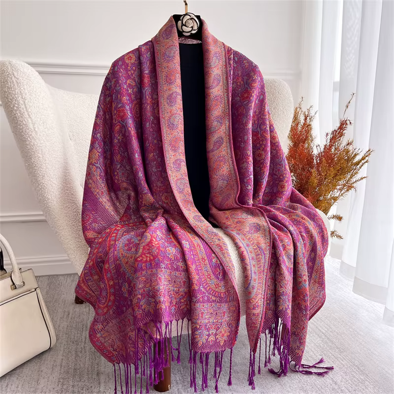Bohème automne écharpe cachemire femmes Jacquard Pashmina conception florale femme épaisse couvertur