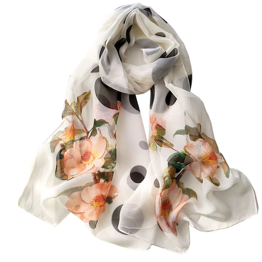Écharpe camélia orientale - Châle en georgette soyeuse 160 x 50 cm, enveloppe de protection solaire