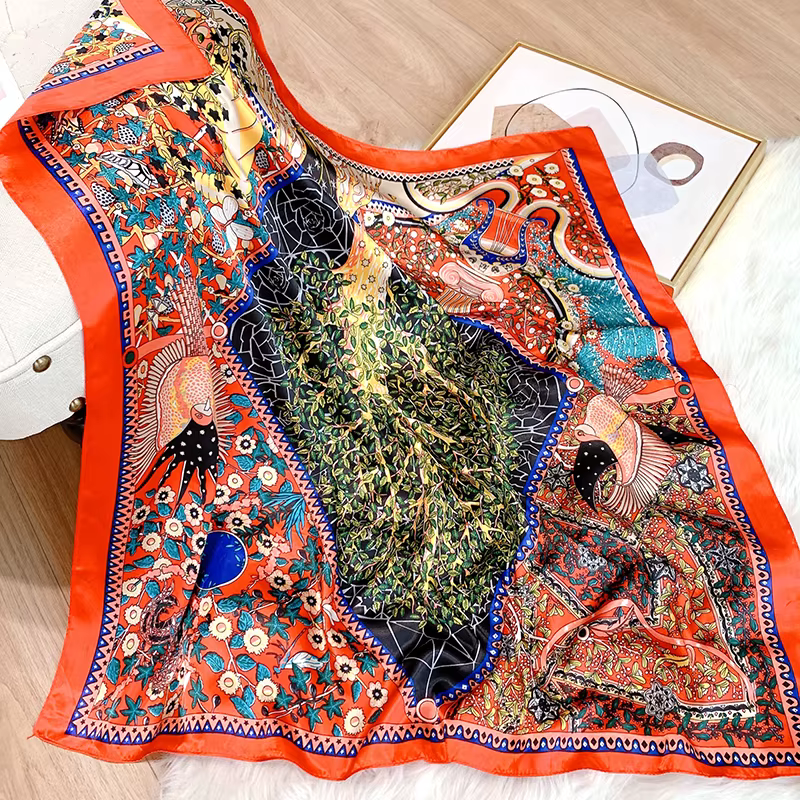 2025 Design marque foulard foulard châle enveloppes imprimer soie Satin écharpe carré femmes musulma