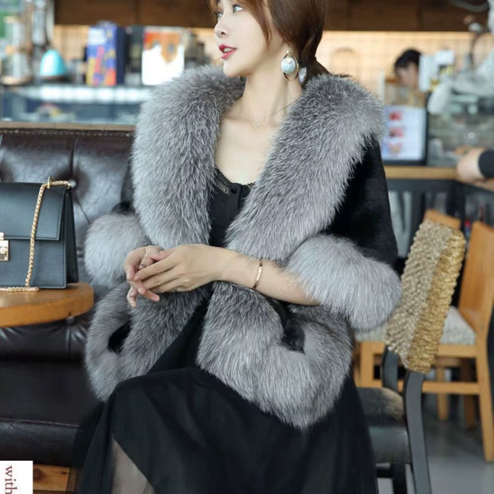 Mode hiver chaud châle épaissir mariée Cardigan Cape manteau fausse fourrure col châle nouvelle écha